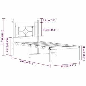 Kovový rám postele s čelem černý 80 x 200 cm - obrázek 11
