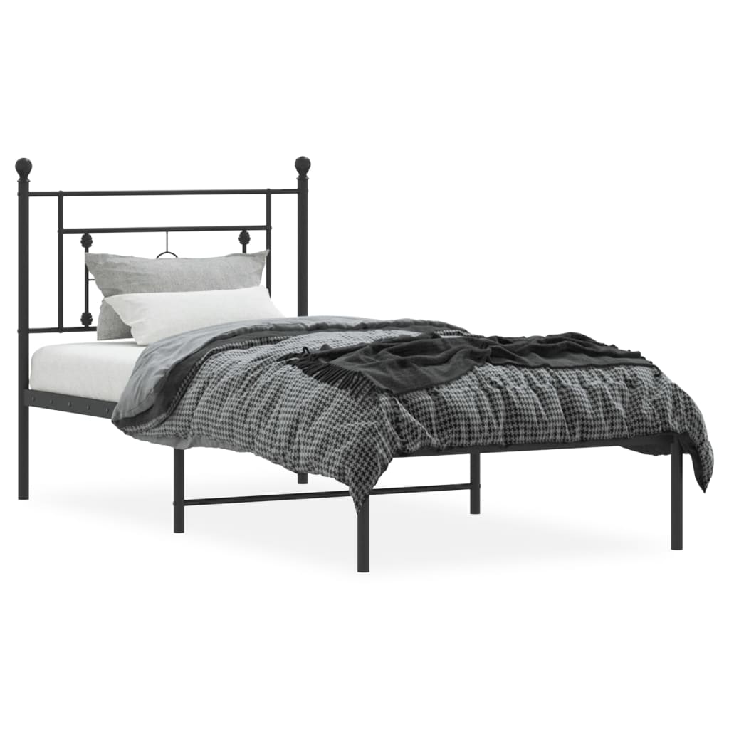 vidaXL Bedframe met hoofdbord metaal zwart 90x200 cm afbeelding