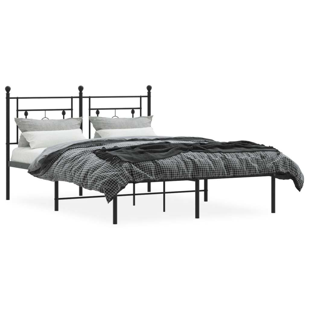 vidaXL Bedframe met hoofdbord metaal zwart 135x190 cm afbeelding