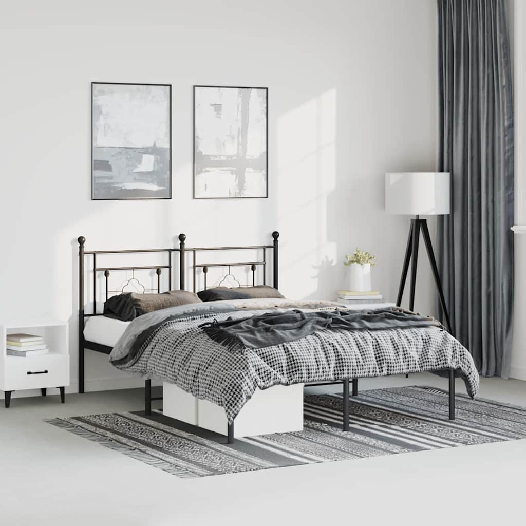 vidaXL Estrutura de cama em metal com cabeceira 150x200 cm preto