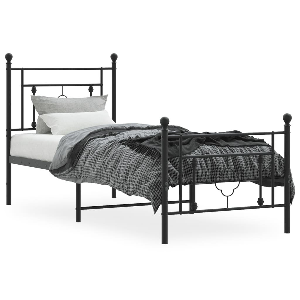 vidaXL Bedframe met hoofd- en voeteneinde metaal zwart 75x190 cm afbeelding