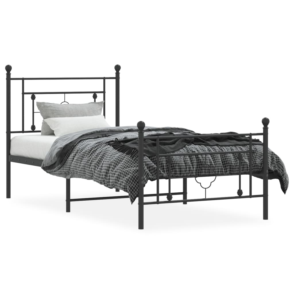 vidaXL Bedframe met hoofd- en voeteneinde metaal zwart 90x190 cm afbeelding
