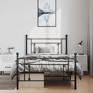 Kovový rám postele s hlavovým a nožním čelem černý 100 x 200 cm - obrázek 3