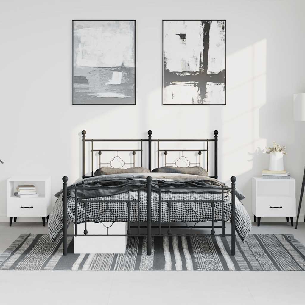 vidaXL Bedframe met hoofd- en voeteneinde metaal zwart 150x200 cm afbeelding