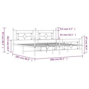 Kovový rám postele s hlavovým a nožním čelem černý 200 x 200 cm - obrázek 11