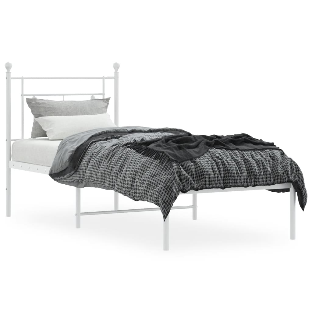 vidaXL Bedframe met hoofdbord zonder matras metaal wit 75x190 cm, foto 2