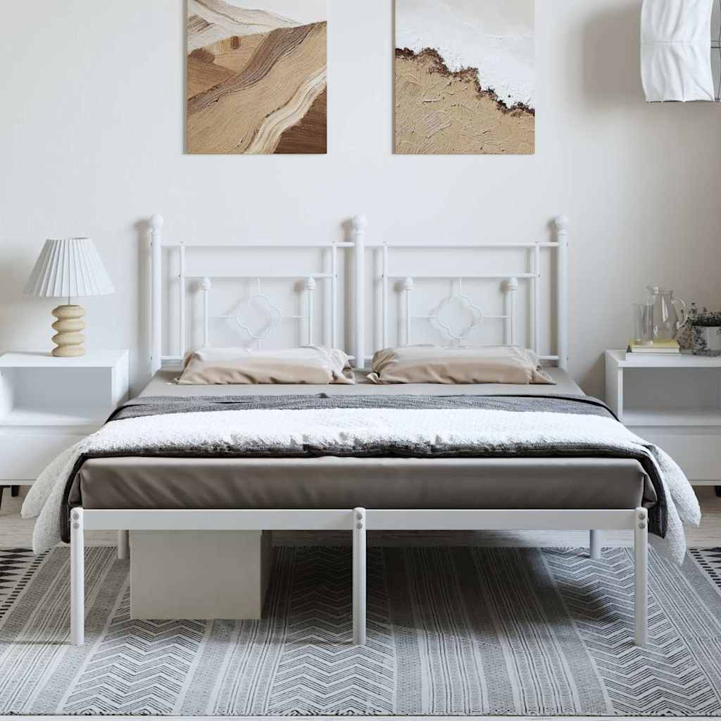 vidaXL Bedframe met hoofdbord metaal wit 150x200 cm afbeelding