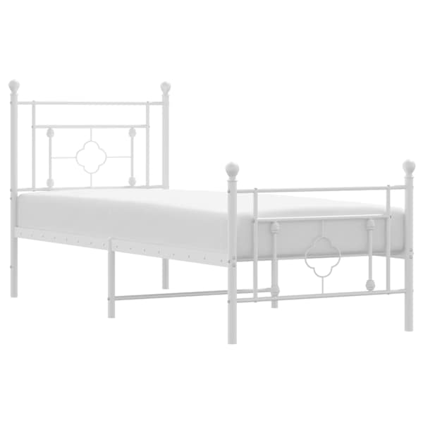 vidaXL metallist voodiraam peatsi ja jalutsiga, valge, 80 x 200 cm
