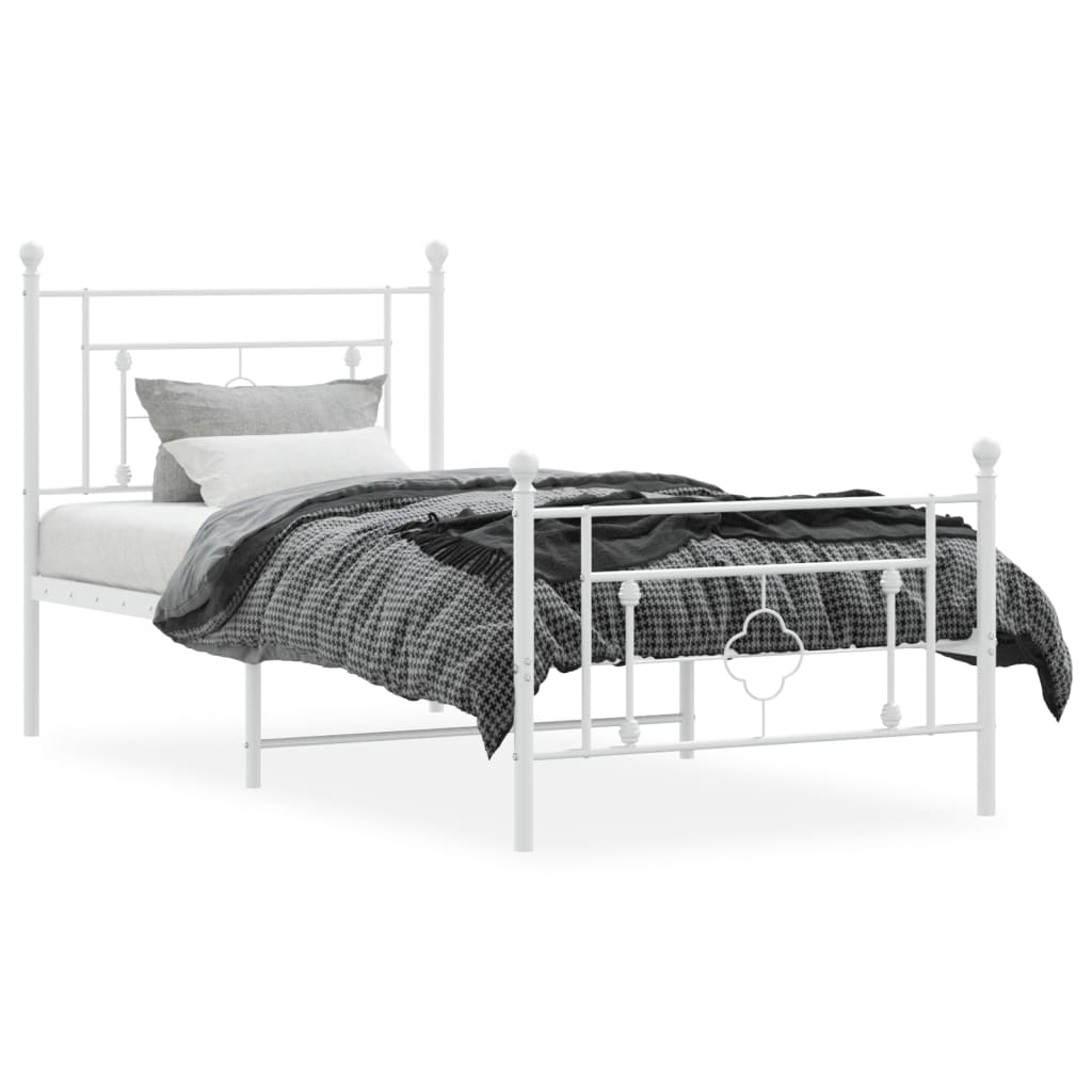 vidaXL Bedframe met hoofd- en voeteneinde metaal wit 90x190 cm afbeelding