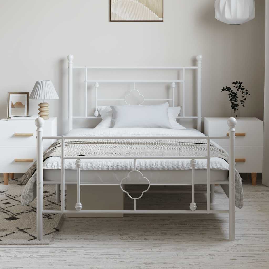 vidaXL Bedframe met hoofd- en voeteneinde metaal wit 100x200 cm afbeelding