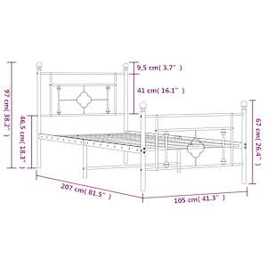 Kovový rám postele s hlavovým a nožním čelem bílý 100 x 200 cm - obrázek 12
