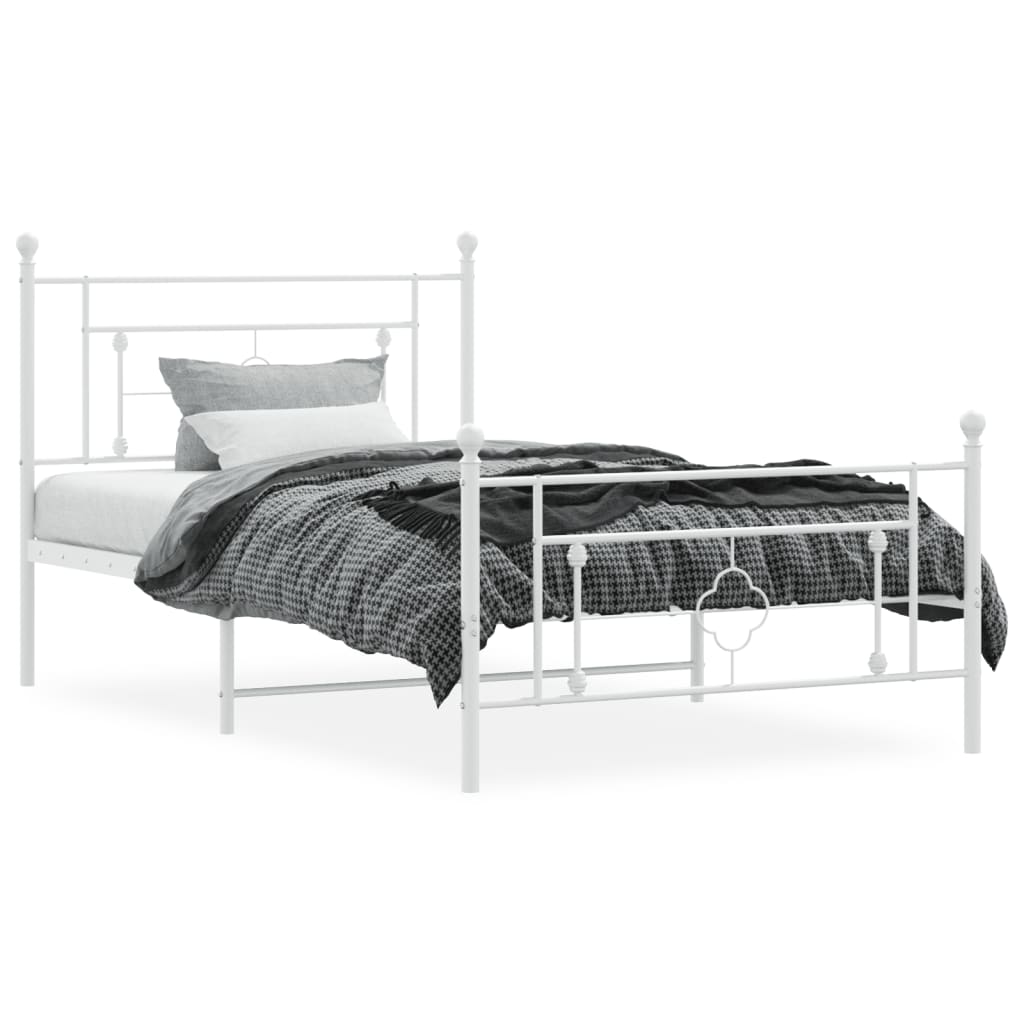 vidaXL Bedframe met hoofd- en voeteneinde metaal wit 107x203 cm afbeelding