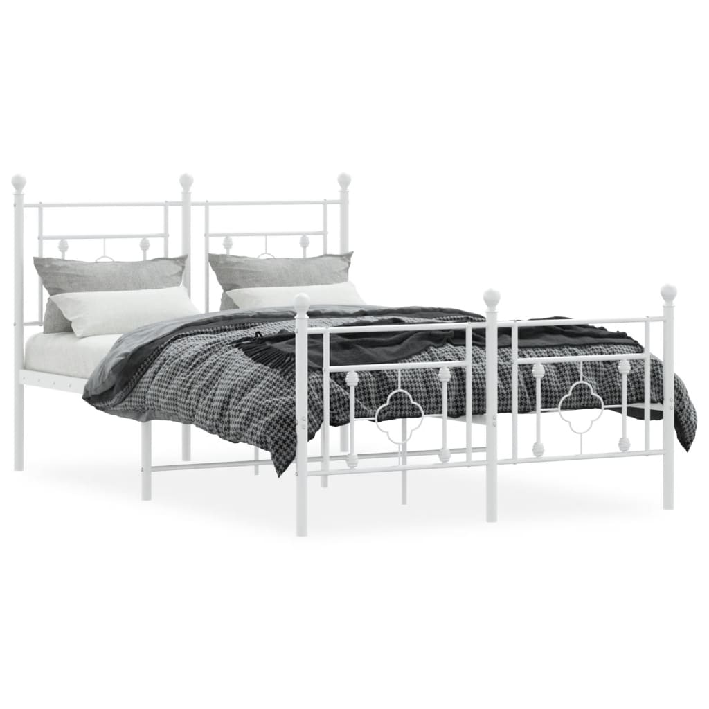 vidaXL Bedframe met hoofd- en voeteneinde metaal wit 120 x 190 cm afbeelding