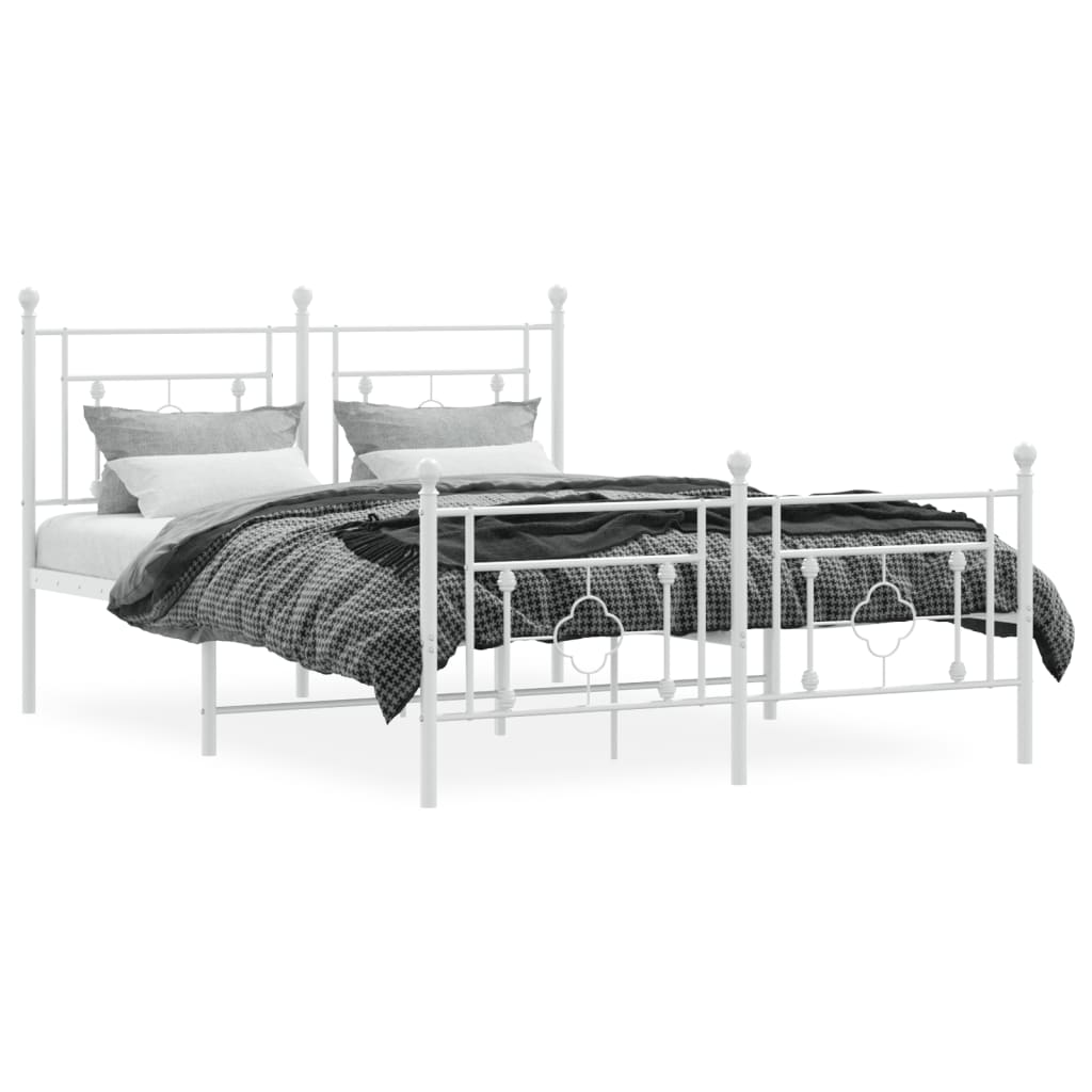 vidaXL Bedframe met hoofd- en voeteneinde metaal wit 135x190 cm afbeelding