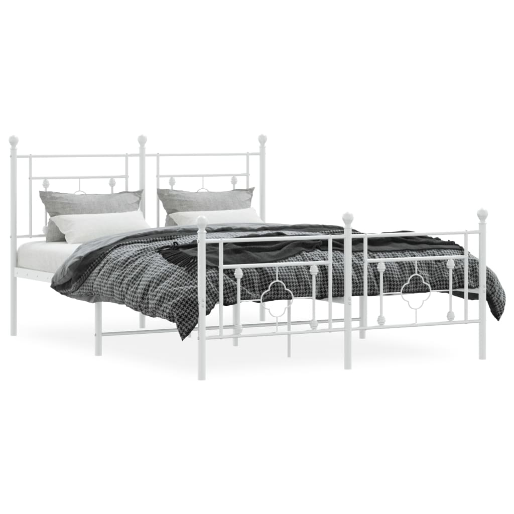 vidaXL Bedframe met hoofd- en voeteneinde metaal wit 140x190 cm afbeelding