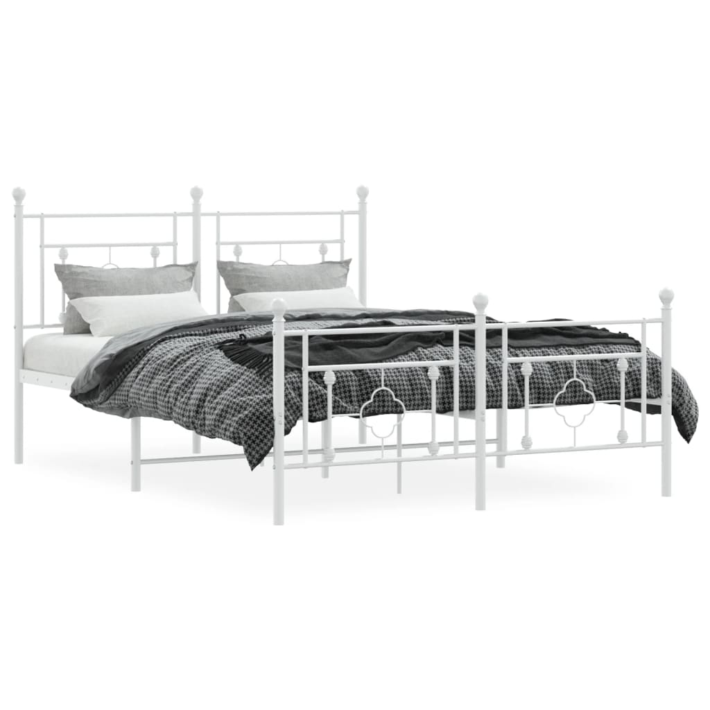 vidaXL Bedframe met hoofd- en voeteneinde metaal wit 140x200 cm afbeelding