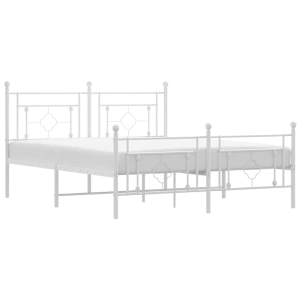 vidaXL metallist voodiraam peatsi ja jalutsiga, valge, 150 x 200 cm