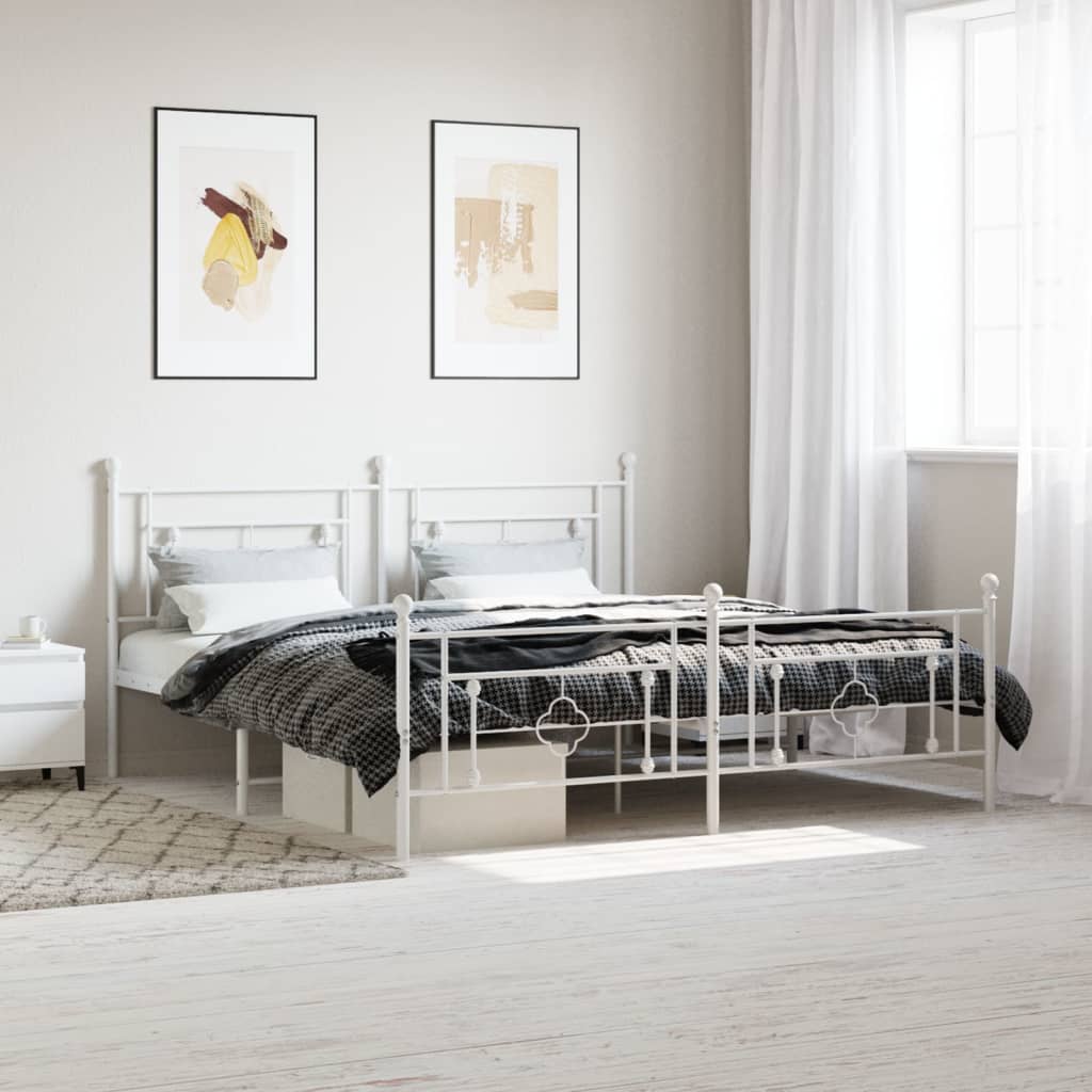 vidaXL Cadre de lit métal avec tête de lit/pied de lit blanc 183x213cm