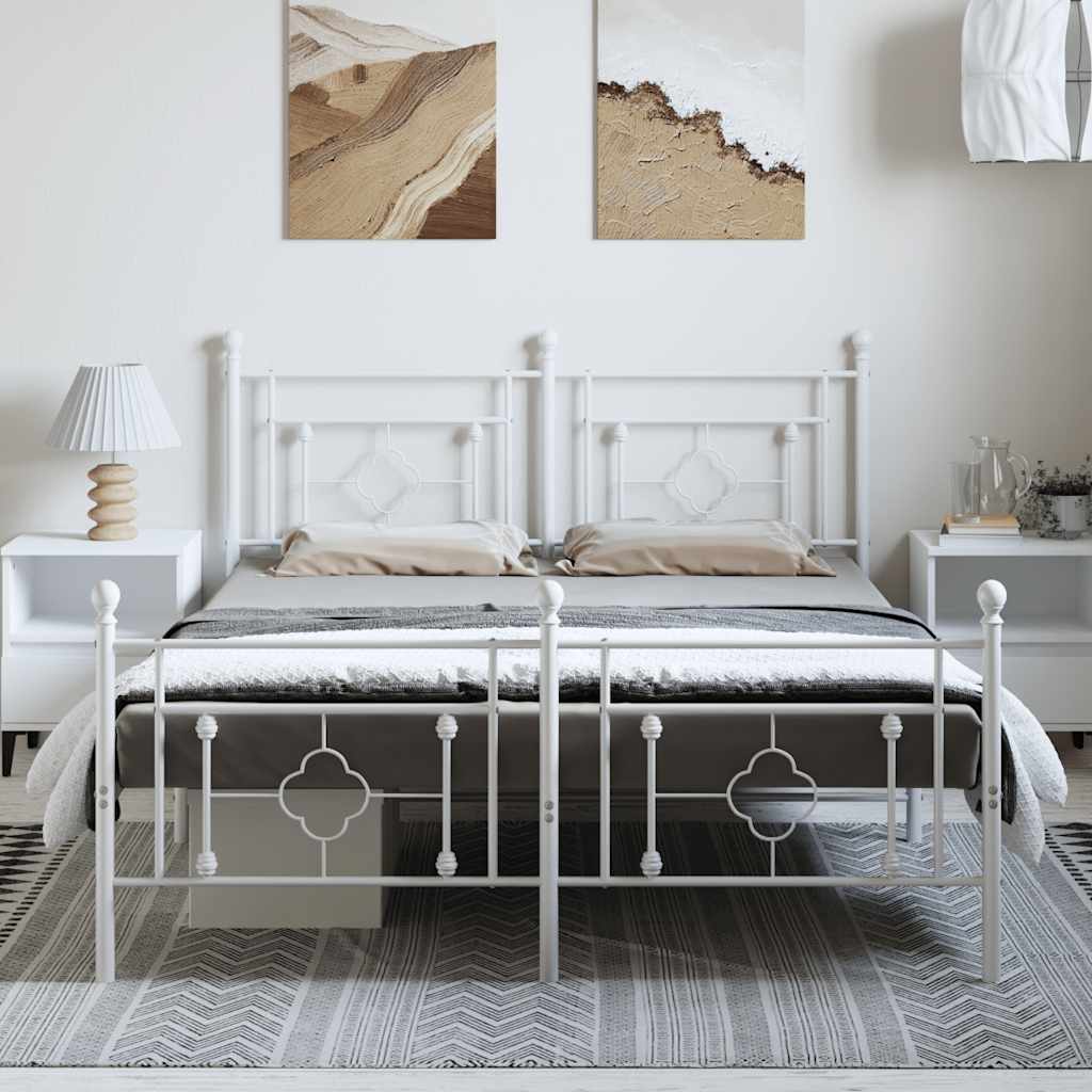 vidaXL Bedframe met hoofd- en voeteneinde metaal wit 193x203 cm afbeelding
