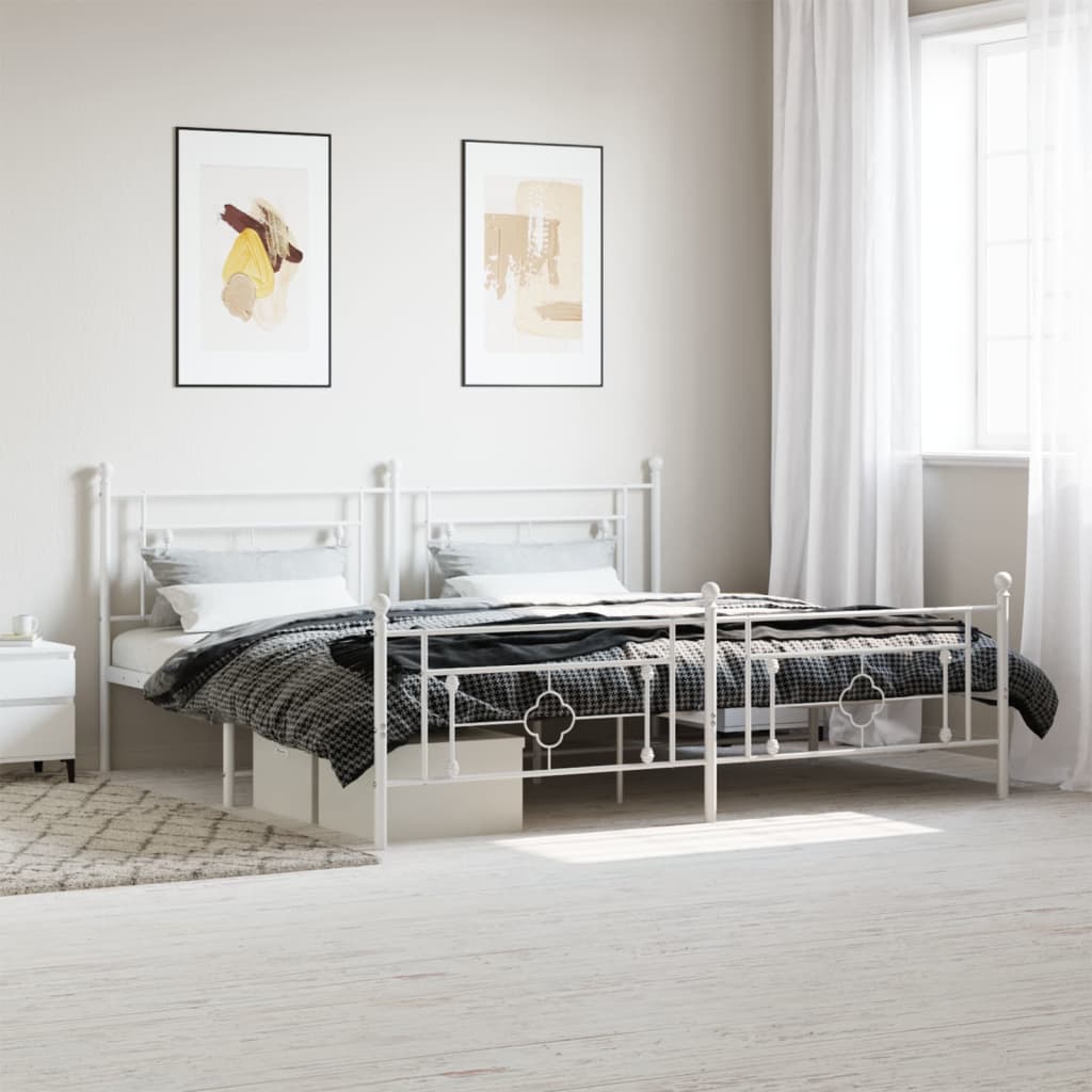 vidaXL Cadru de pat metalic cu tăblie de cap/picioare, alb, 193x203 cm