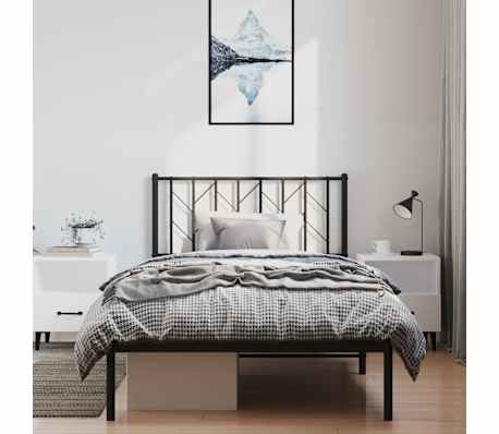vidaXL Metal Bed Frame without Mattress with Headboard Black 100x200cm
