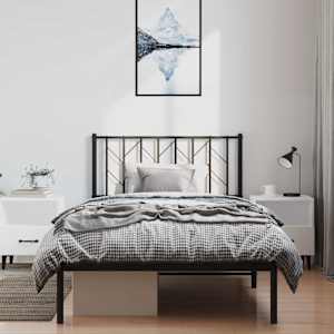vidaXL Metal Bed Frame without Mattress with Headboard Black 100x200cm