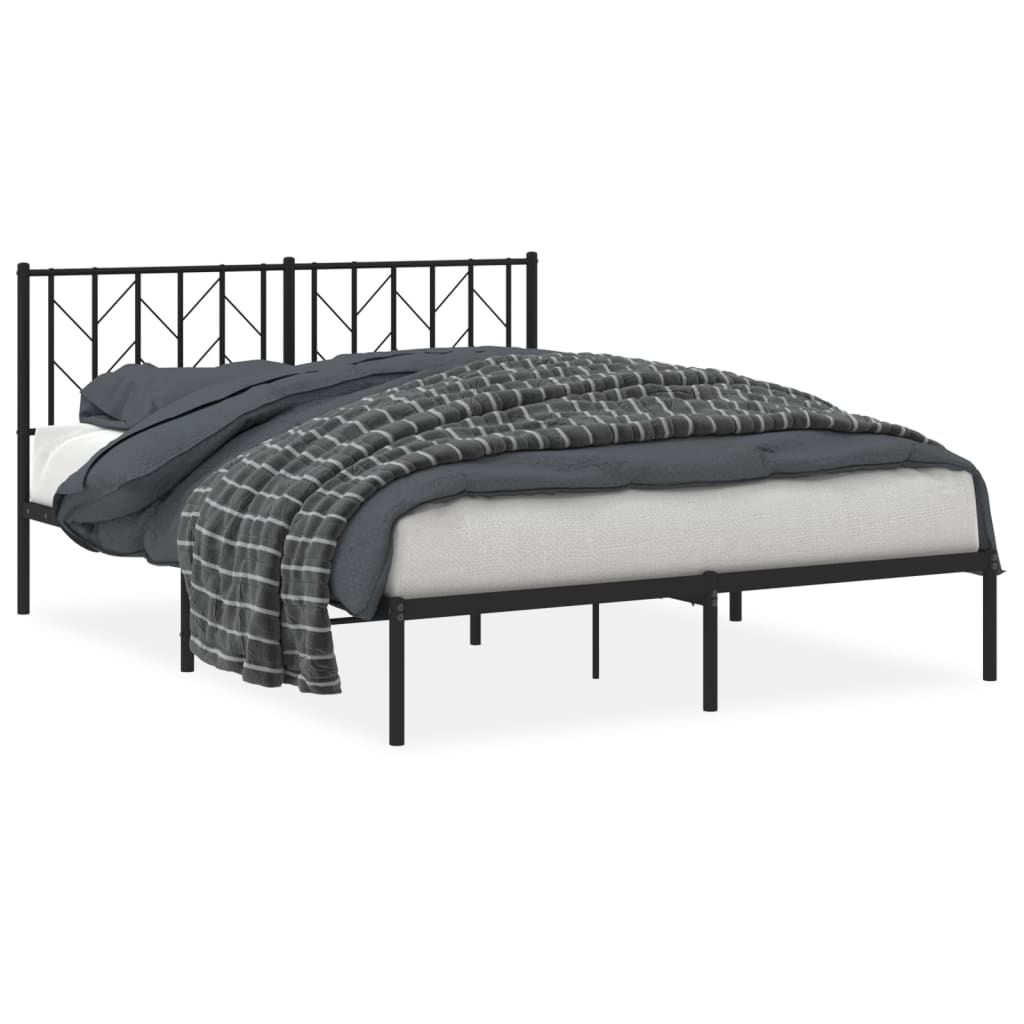 vidaXL Metal Bed Frame without Mattress with Headboard Black 59.1"x78.7"