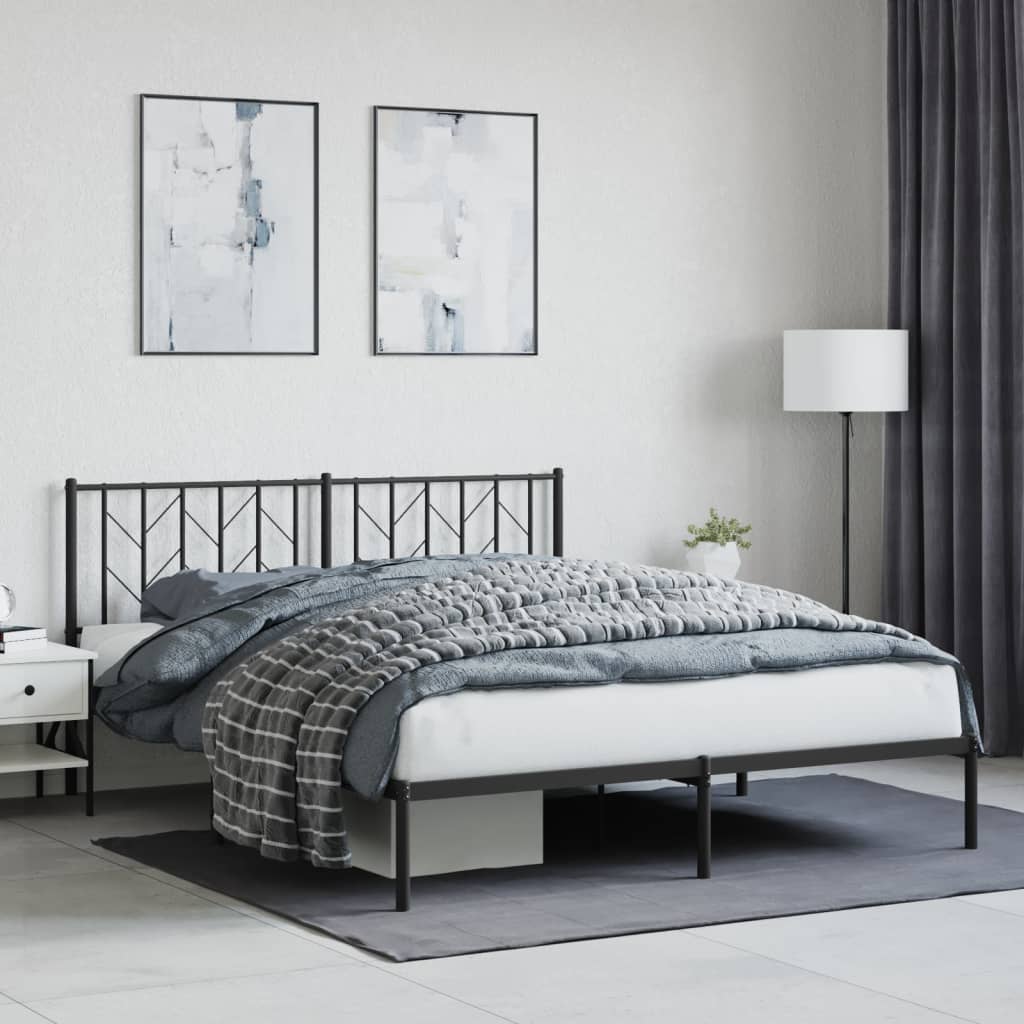 vidaXL Sengeramme i metall med hodegavl svart 160x200 cm