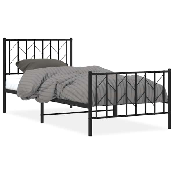 vidaXL metallist voodiraam peatsi ja jalutsiga, must, 90x190 cm