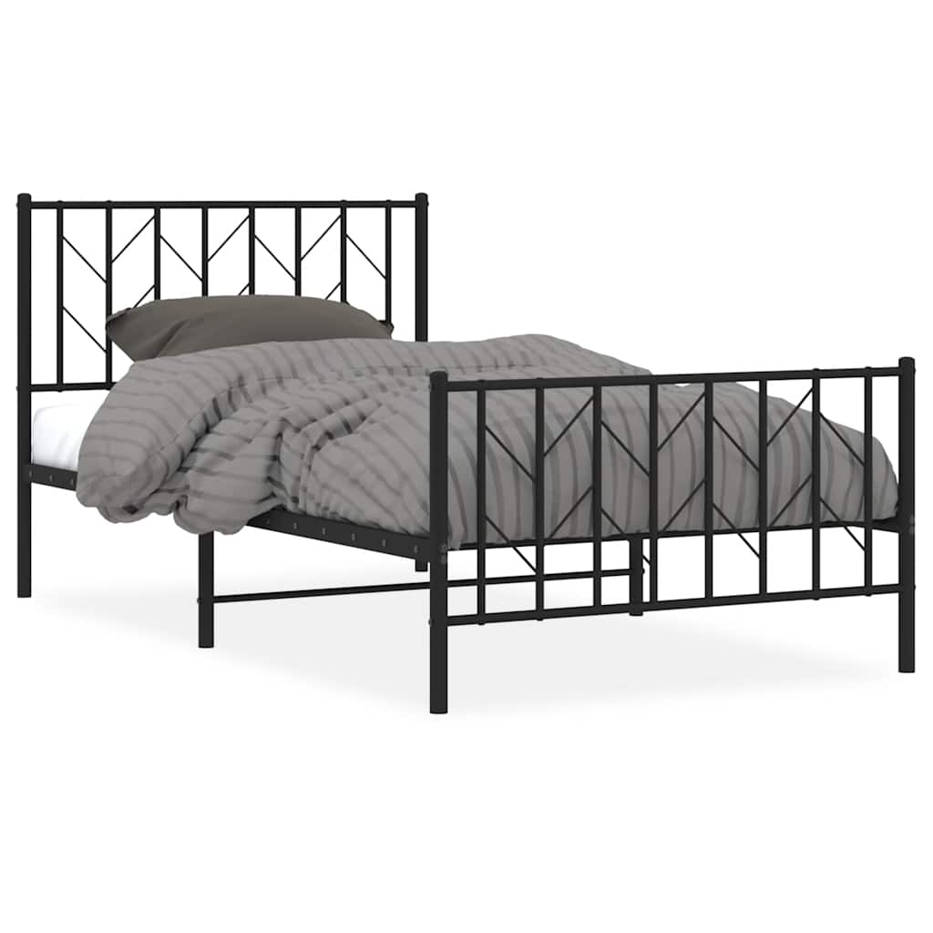 vidaXL Kovový rám postele s hlavovým a nožním čelem černý 100 x 200 cm