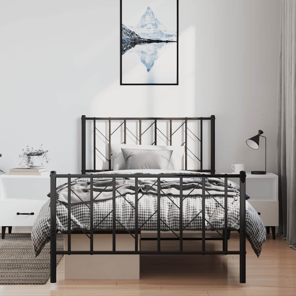 vidaXL Bedframe met hoofd- en voeteneinde metaal zwart 100x200 cm afbeelding