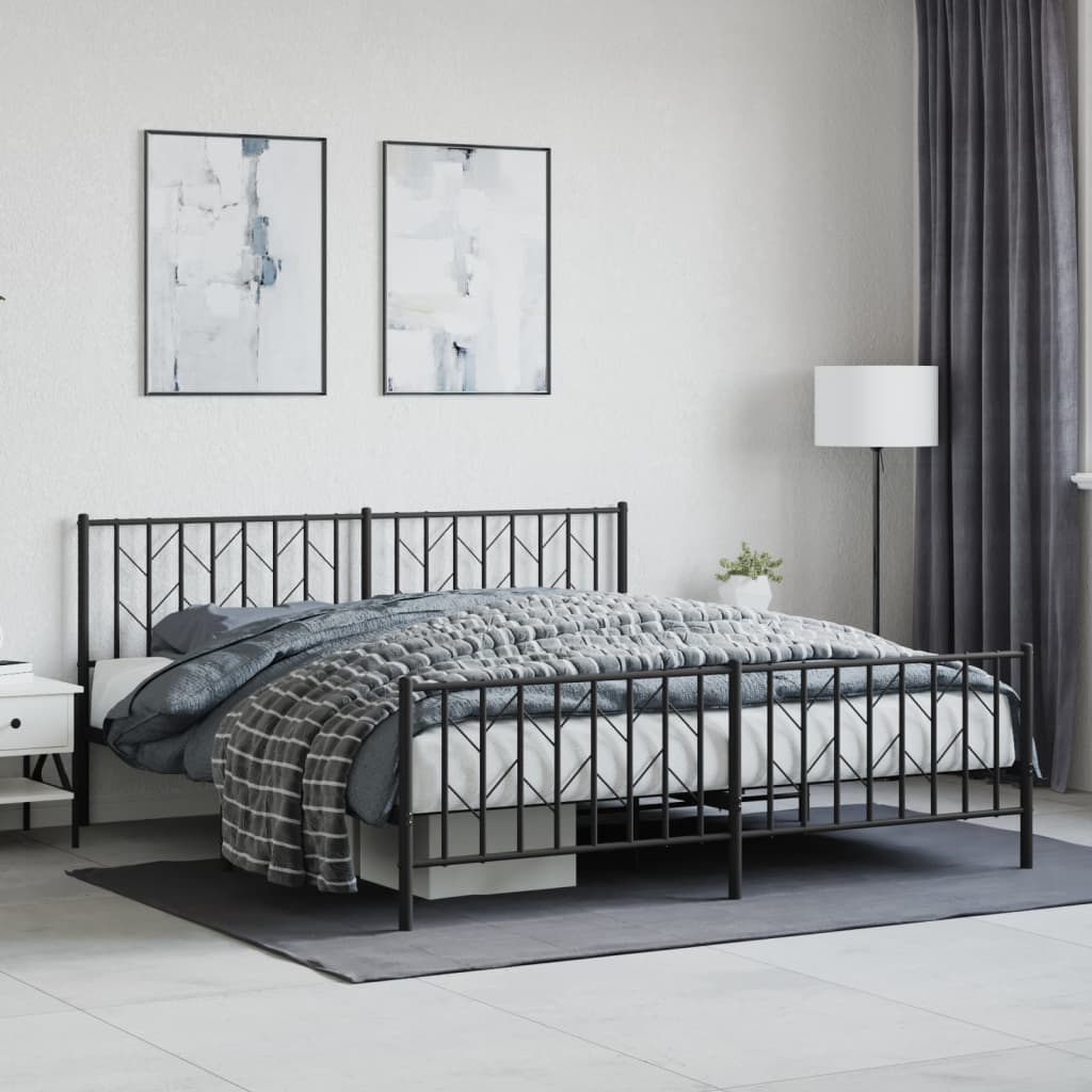 vidaXL Bedframe met voetbord zonder matras metaal zwart 180x200 cm