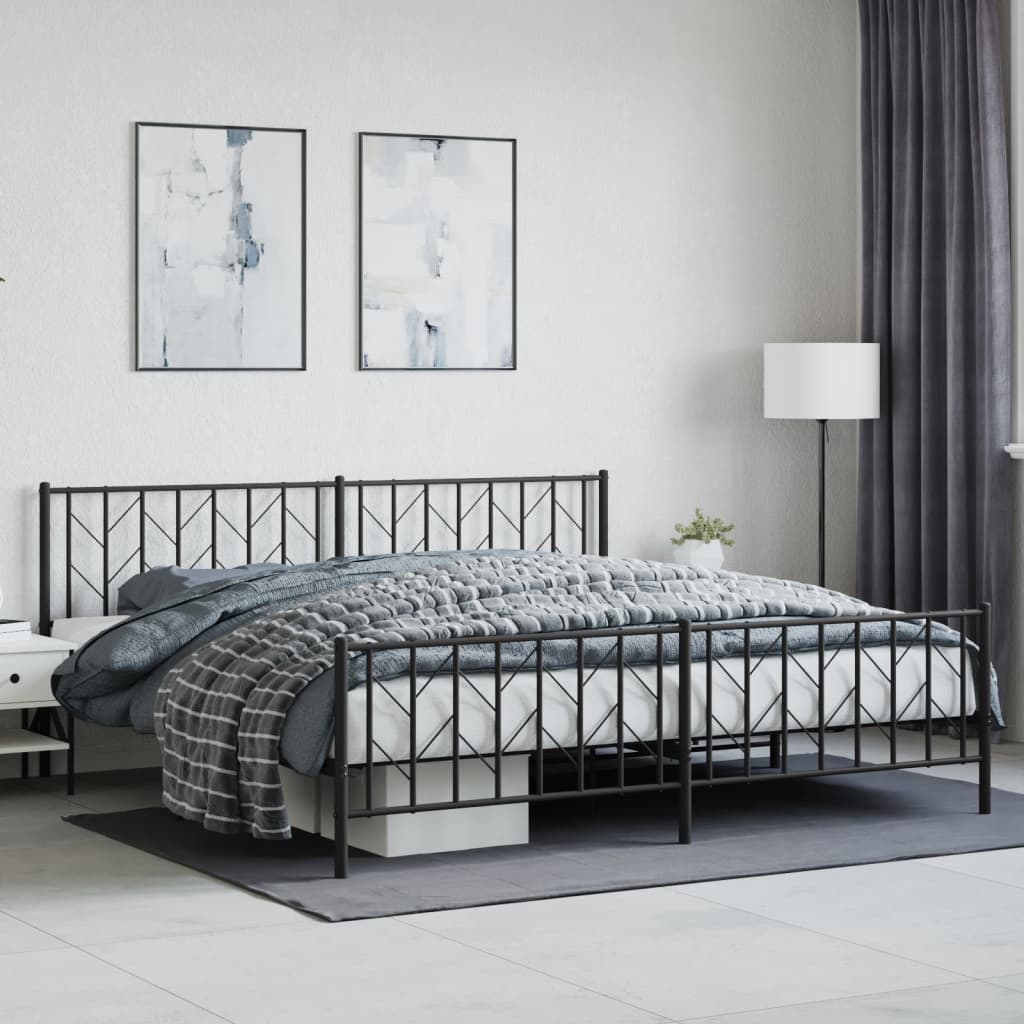 vidaXL Bedframe met hoofd- en voeteneinde metaal zwart 200x200 cm