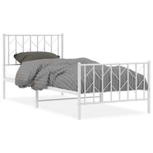 Kovový rám postele s hlavovým a nožním čelem bílý 90 x 200 cm - obrázek 2