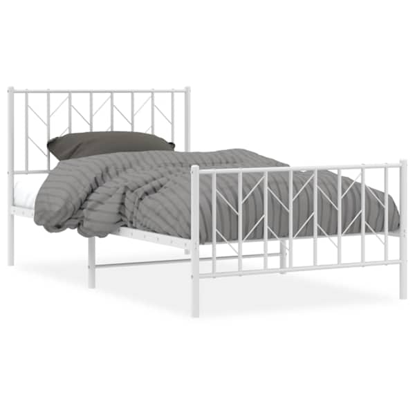 vidaXL metallist voodiraam peatsi ja jalutsiga, valge, 100x200 cm