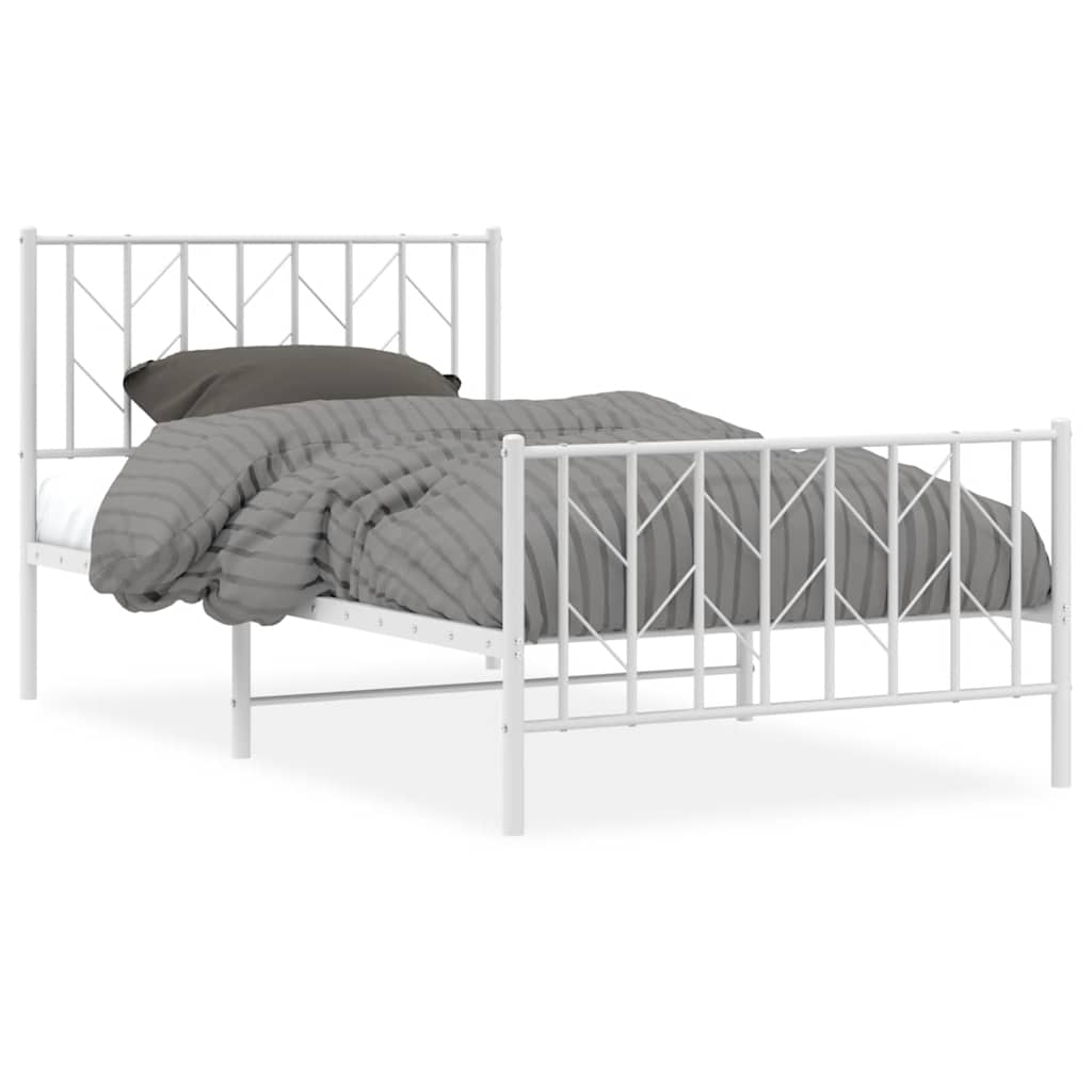 vidaXL Kovový rám postele s hlavovým a nožním čelem bílý 100 x 200 cm