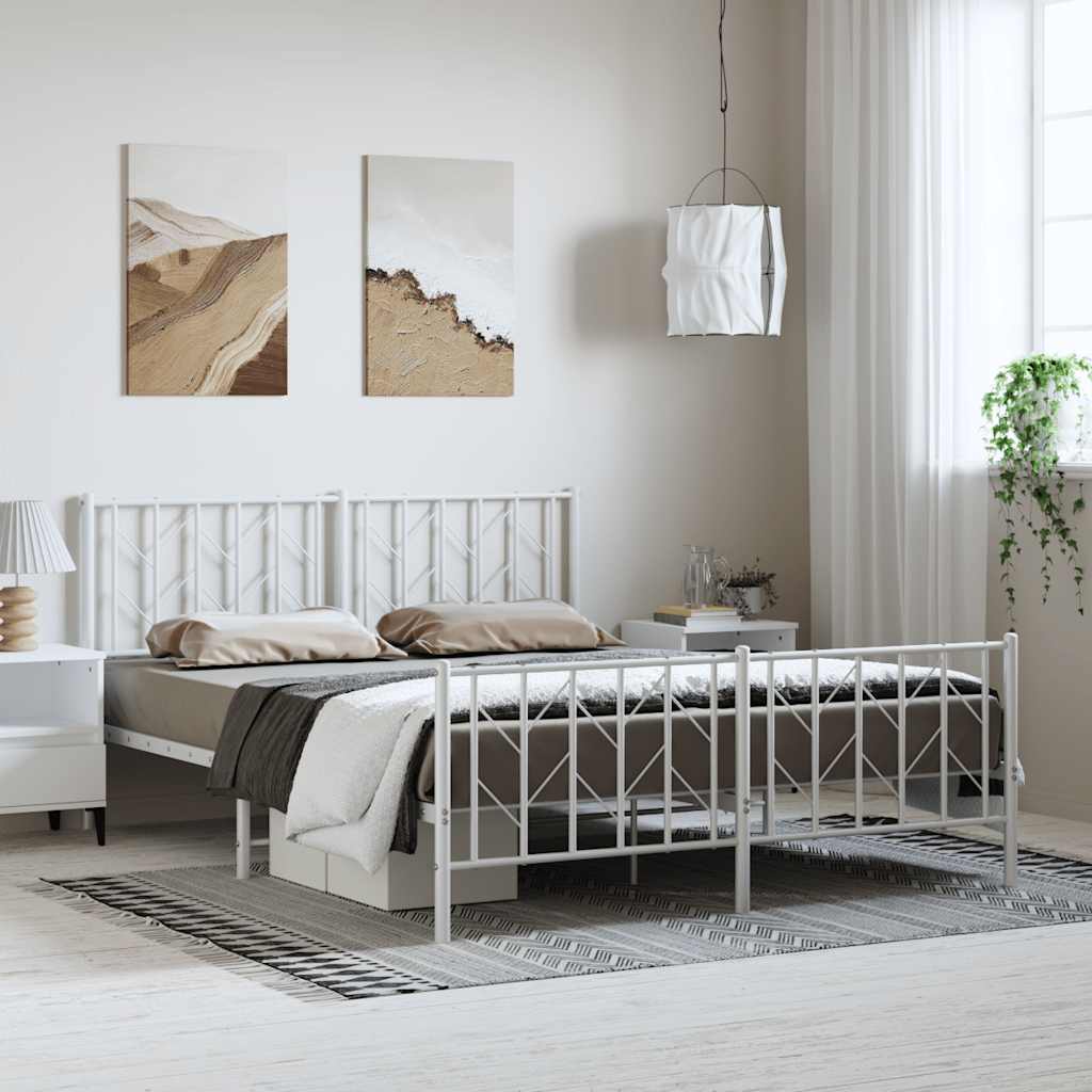 vidaXL Bettgestell mit Kopf- und Fußteil Metall Weiß 150x200 cm