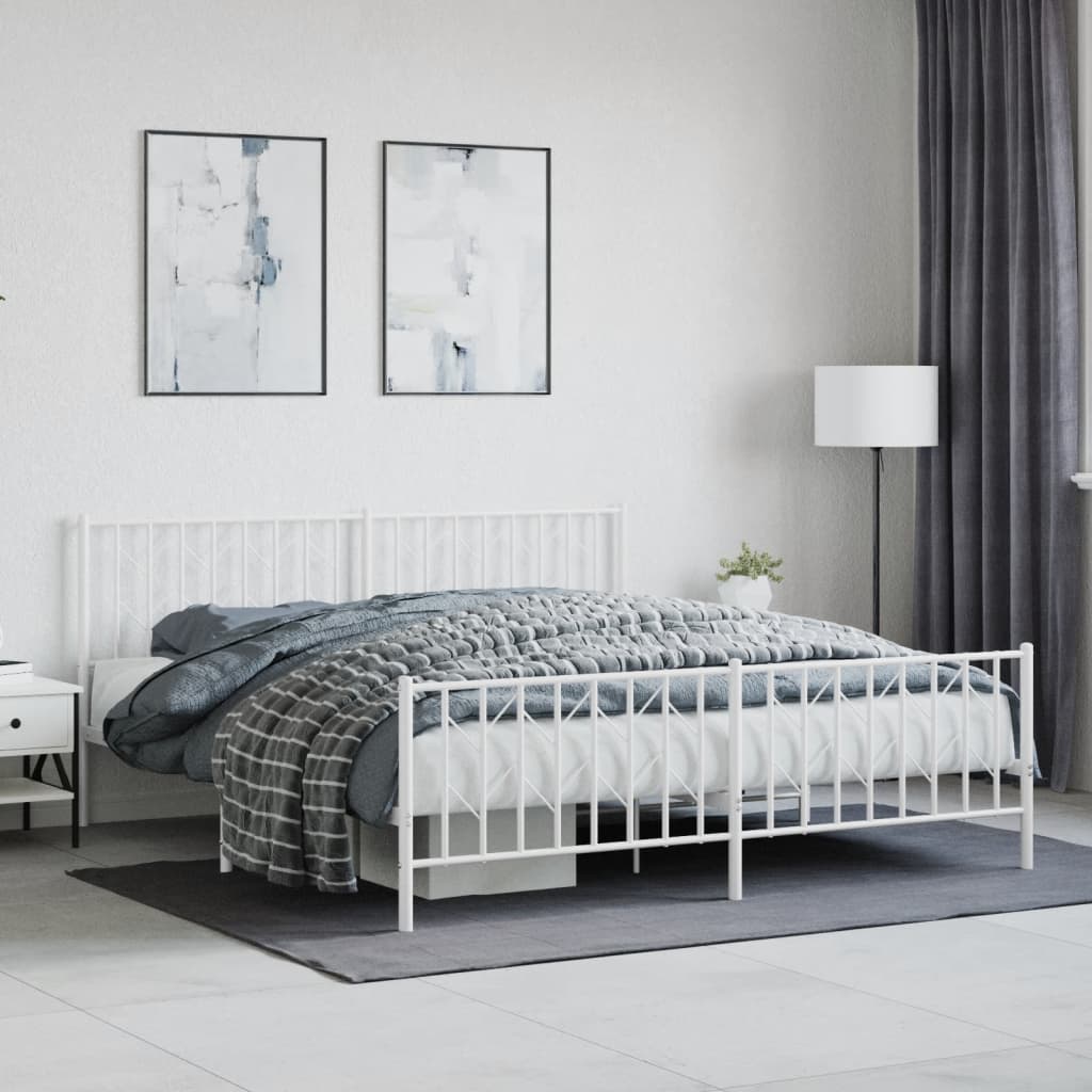 vidaXL Cadru pat metalic cu tăblie de cap/picioare , alb, 183x213 cm