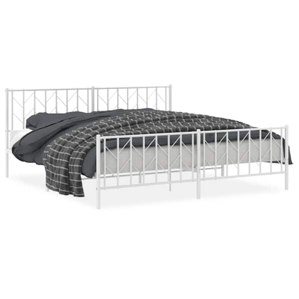 vidaXL metallist voodiraam peatsi ja jalutsiga, valge, 193x203 cm