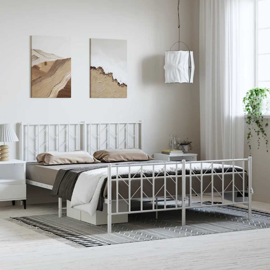 vidaXL Bettgestell mit Kopf- und Fußteil Metall Weiß 193x203 cm