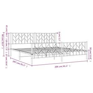 Kovový rám postele s hlavovým a nožním čelem bílý 200 x 200 cm - obrázek 10