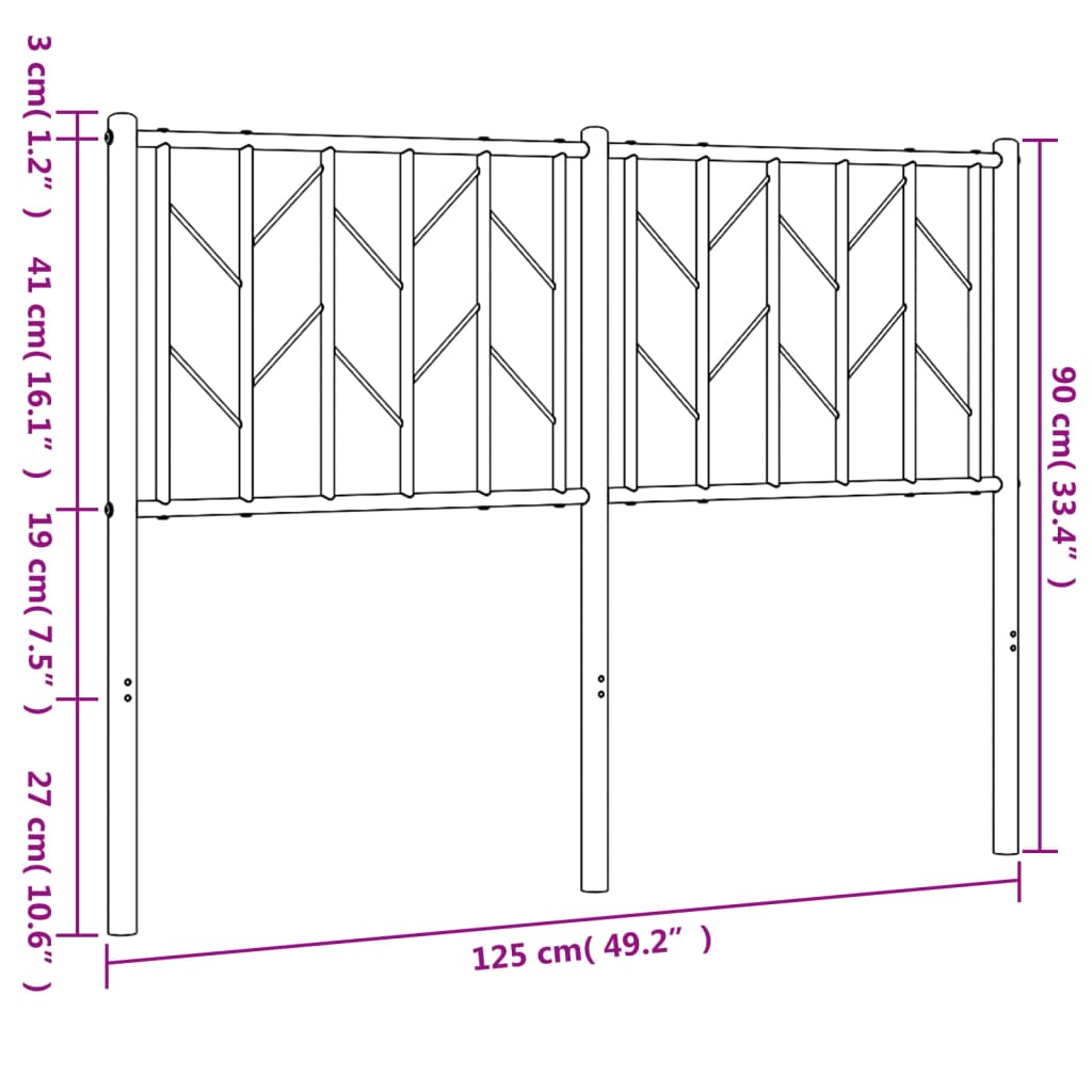 Tăblie de pat metalică, alb, 120 cm