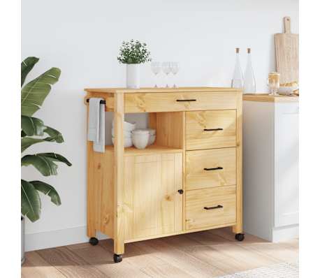 vidaXL Carrello da Cucina MONZA 84x40x90 cm in Legno Massello di Pino, Marrone vidaXL Carrello da Cucina MONZA 84x40x90 cm in Legno Massello di Pino