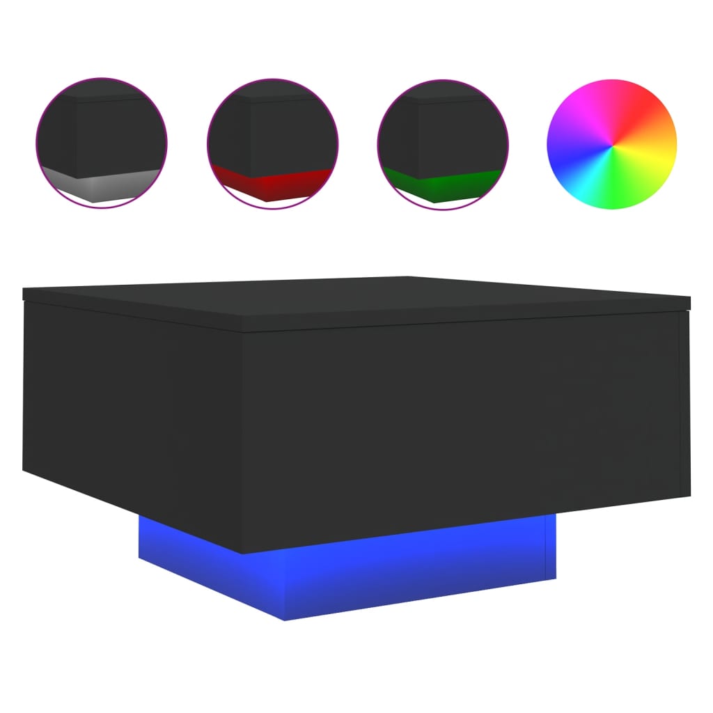 Image of vidaXL Coffee Table with LED Lights Black 55x55x31 cm