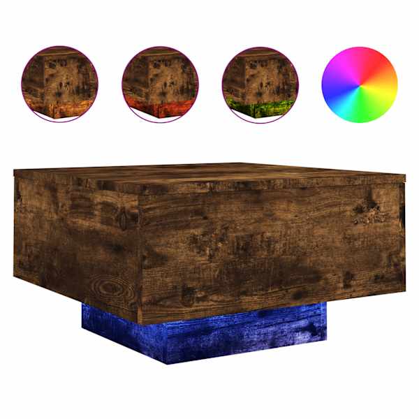 vidaXL kohvilaud LED-tuledega, suitsutatud tamm, 55 x 55 x 31 cm