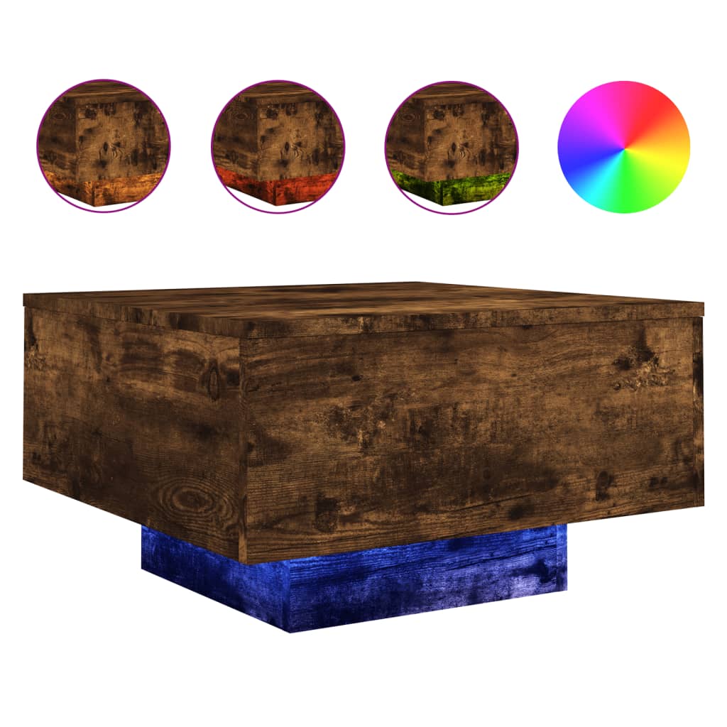 vidaXL Konferenční stolek s LED osvětlením kouřový dub 55 x 55 x 31 cm