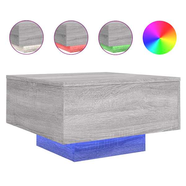 vidaXL kohvilaud LED-tuledega, hall Sonoma tamm, 55 x 55 x 31 cm