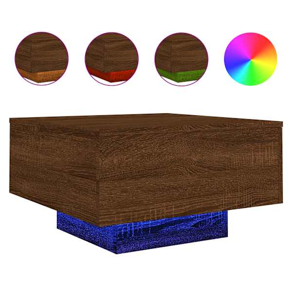 vidaXL kohvilaud LED-tuledega, pruun tamm, 55 x 55 x 31 cm