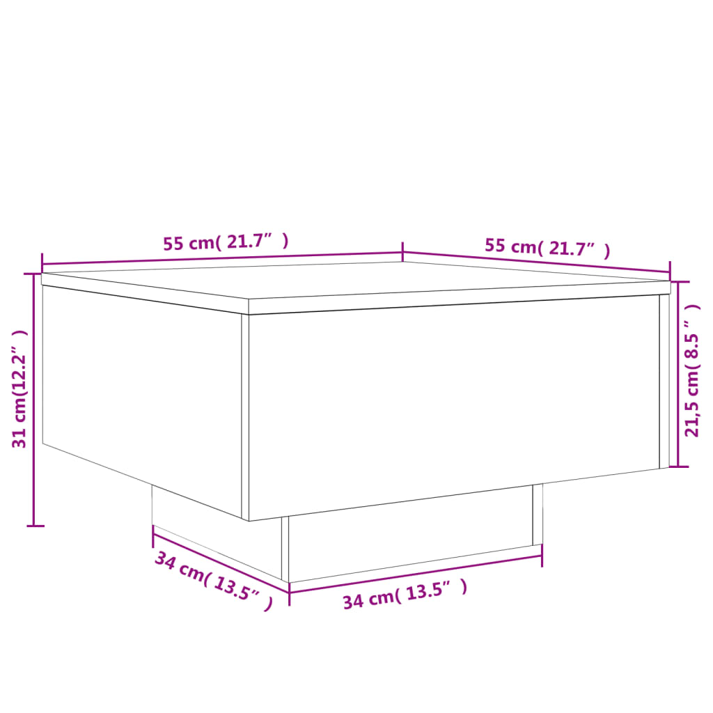 Konferenční stolek s LED osvětlením hnědý dub 55 x 55 x 31 cm - obrázek 15