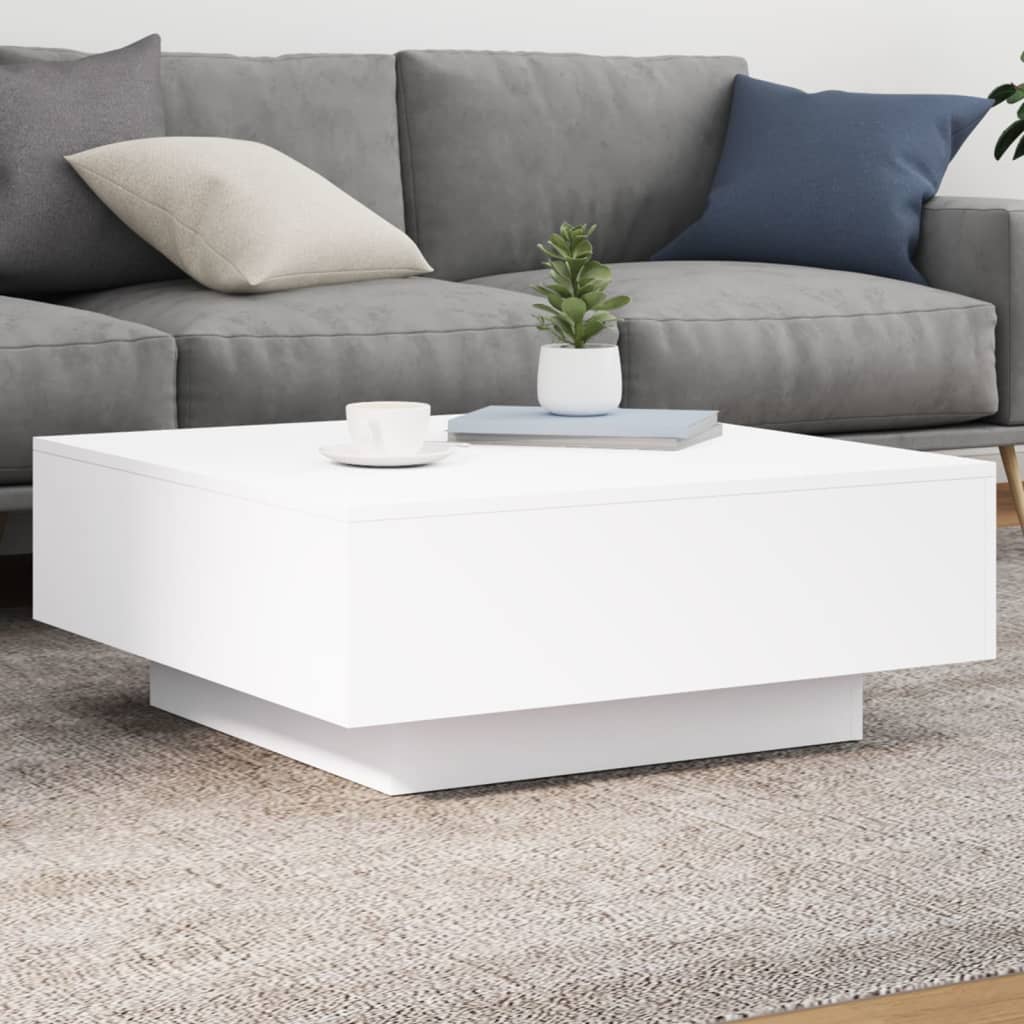 vidaXL sofabord med LED-lys 80x80x31 cm hvid